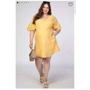 Yellow Ruffle Sleeve Open Back Plus Maternity Dress